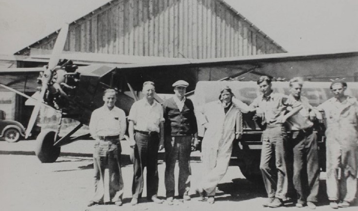 Pilots outside the hangar in 1935